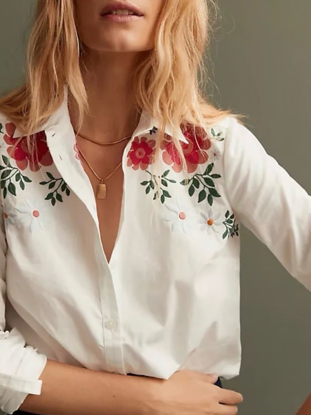 Anthropology Maeve floral embroidered button down